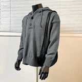 Mens Knitted Hooded Sweaters Solid Color cardigan Casual Pullover Autumn Comfortable Buttons V-neck Loose Lazy Sweater 4 Colors