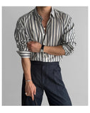 New Naples Business Men Shirts Light Luxury Textured Lapel Striped Long Sleeve Cardigan Leisure Premium Commuter Blouse M-2XL