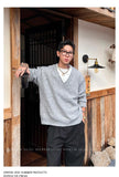 Men's Color-blocking Knitted Sweater Light Luxury Deep V Neck Long Sleeve Pullover Autumn Japanese Trending Male Clothing M-3XL