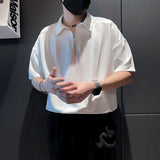 Mens Shirt Half Zip Casual Shirt Summer British Daily Business Commuting Office Solid Color Short-Sleeve Top Men'S Clothing 2024