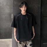 Summer Men's Tees Round Neck Contrast Color Shoulder Padded T-shirts Short Sleeve Simple Versatile Loose Male Tops