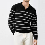 British Retro Patchwork Men Polo Sweater Luxury Trendy V Neck Knit Solid Color Pullovers Leisure Slim Long Sleeve Knitwear M-3XL