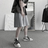 Summer Casual  Shorts Men Oversized Fashion Grey Pleated Shorts Men Streetwear Korean Loose Wide-leg Shorts Mens Beach Shorts