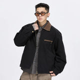 new Men's Canvas Jackets Novel design Color contrast Lapel Collar Single-breasted Jacket for Male Spring Clothing Tops coat