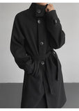 2025 New Autumn Winter Mens Imitation Wool Trench Coat Mid Length Stand Collar Solid Color Windproof Warm Two Button Outerwear