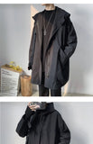 Hooded Trench Men Baggy Zip-up Overcoat Fashion Ulzzang Handsome Daily Pockets Mature Streetwear Personality Spring Autumn Soft
