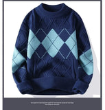 Korean style autumn and winter street fashion personalized splicing round neck sweater for couples loose and casual knitted top