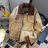 American autumn and winter men and women trendy personalized lapel jacket for couples loose retro handsome casual Harajuku top