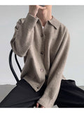 New Korean Fashion Men Cardigan Jacket Light Luxury Knitted Polo Neck Long Sleeve Sweater Coat Casual Retro Solid Color Knitwear