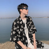 Summer Short Sleeved Shirt Men Retro Printed Shirt Men Streetwear Hip-hop Loose Flower Shirt Mens Hawaiian Shirts Plus Size 5XL