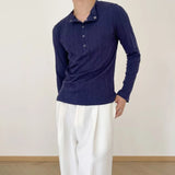 American Street Fashion Simple Slim Fit Solid Color Knitted Long-Sleeved Shirt Mens Design Lazy Casual Slim Fit Bottoming Shirt