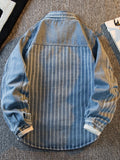 American Striped Spliced Denim Jacket Men 2025 Autumn Trendy Handsome Men Women Casual Loose Work Shirt Jacket Aesthetic Chic