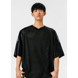 Men Sport Tshirt Transparent Mesh V-neck T Shirt Short Sleeve Men Clothing Summer Fashion Streetwear Male Loose Tee Tops