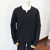 Cotton Long Sleeved T-shirt Men Fashion White V-neck T Shirt Men Streetwear Korean Loose Casual Pullover T Shirt Mens Top M-2XL