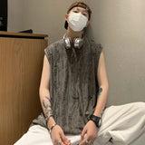 Tanks Men Ripped Y2k Tops American Streetwear Hip Hop Loose Sleeveless Summer Clothes Sporty All-match Handsome Vintage