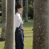 American Retro Large Size Denim Overalls Men's Loose Trend Korean Style Fashion 2025 New High-end Straight Suspender Jumpsuit