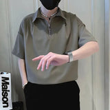 Mens Shirt Half Zip Casual Shirt Summer British Daily Business Commuting Office Solid Color Short-Sleeve Top Men'S Clothing 2024