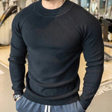 New American Style Men Basic Sweater Fashion Fitness Knit Solid Color Long Sleeve Pullover Casual O Neck Retro Splicing Knitwear