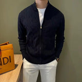 Autumn Retro Men's Zipper Cardigan Jacket Trending Jacquard Solid Color Long Sleeve Sweater Coats Premium Quality Knit Outerwear