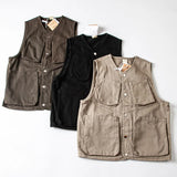 Japan Retro Heavy Twill Fabric Tooling Vest Functional Waistcoat Loose Fashionable High-end Pocket Couple Jacket Top Aesthetic