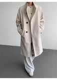 2025 New Autumn Winter Mens Imitation Wool Trench Coat Mid Length Stand Collar Solid Color Windproof Warm Two Button Outerwear