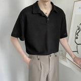 Summer Men Solid Color Tops New Korean Style Button Polo Shirts Fashion Casual Loose Lapel Polo Shirts Men's Clothing