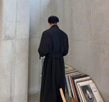 Korean Style Spring Trench Coat Man Streetwear Windbreaker Men Solid Business Casual Loose Sashe Fashion Long Overcoat 남성 트렌치코트