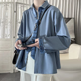 Korean Fashion Stylish Long Sleeve Blouses Men Streetwear All-match Handsome Teens Shirt 2023 Autumn New Retro Oversize Shirts