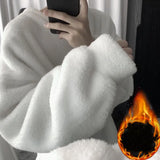 Oversize Sweatshirt Solid Color Lamb Hair O-Neck Long Sleeve Men's Sweatshirt Korean Fashion Loose Hoodies Streetwear Harajuku