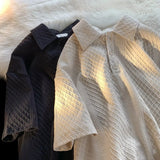 American Style Shoulder Polo Shirt Short Sleeved Men's Heavyweight Texture Collar T-shirt Design Versatile Seven Quarter Sleeves