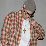 Shirts Men Chic Retro Loose Plaid Handsome Streetwear Japanese Style Pockets Fashion Turn-down Collar Couple Casual Students New