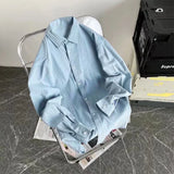 Men's Loose Long Sleeve Shirts Casual Solid Colors Cotton Linen Cool Summer Breathable Trendy Baggy Shirt Male Button Up