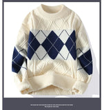 Korean style autumn and winter street fashion personalized splicing round neck sweater for couples loose and casual knitted top