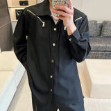 Niche High-end White Shirt Spring Autumn Men Women Youth Casual Metal Button Design Long Sleeve Trend Shirt Aesthetic Streetwear