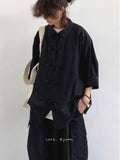 New Summer New Chinese Style Retro Tang Suit Solid Color Short-sleeved Shirt Men Women Casual Loose Buttoned Chinese Style Shirt