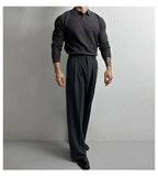 New Korean Fashion Men Polo Sweater Light Luxury Knitted Solid Color Long Sleeve Pullover Premium Quality Skin-friendly Knitwear