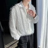 Off White Long Sleeved Shirt Men Fashion Society Mens Dress Shirt Korean Loose Casual Shirt Mens Pink Tassels Shirts M-2XL