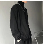 Turtle Neck Long Sleeve T-shirts Men Plus Velvet Warm Basic Solid Korean Style Loose CouplesTops Mens Clothes Streetwear Ins