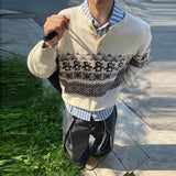 Men's Knitted Henry Sweaters Luxury Christmas Penguin Fair Island Long Sleeve Pullover Japanese Vintage Old Money Knitwear M-2XL