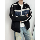 Retro Contrast Jacket Motorcycle Suit Suede Stand Collar Jacket Men's High-end Outdoor Niche Bomber Jacket Baseball Uniform Suit