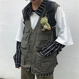 Cargo High-end Vest Korean Style Streetwear Japanese Retro Functional Multi-pocket Work Solid Color Pocket Vest Jacket Aesthetic