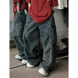 American Vintage High Waist Straight Blue Jeans Women's Casual High Street Pants Baggy Y2K Wide Leg Grunge Washed Denim Trouser