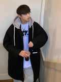 Hooded Blends Men Korean Style Lace-up Spliced Single Breasted Spring Autumn Temperament Streetwear Tender Advanced Classic