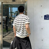 Summer Men's Clothing Luxury Striped O Neck Knitted T Shirt Retro Half-sleeved Korean Popular Knitwear Leisure Hollow Out Tees