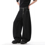 Solid Color Men's Denim Trousers Button Design Niche Cleanfit Curved Knife Pants Wide Leg Simple Male Jeans Simple