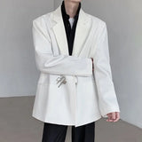 Korean Style Men's Suit Metal Button Decoration Business Casual Shoulder Pads Solid Color Loose Male Blazer New Tide 9C6665