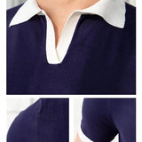 New Trend Men Business Polo Shirt Light Luxury Popular Slim V Neck T-shirt Leisure Patchwork Short Sleeve Tops Retro Knitwear