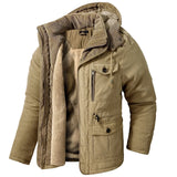 Lamb Warm Men's Parkas Jacket Hooded Winter Men's Clothing Fleece Hooded Cotton Thickened Multi Pocket Casual Mid Length Coat
