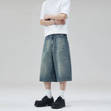 Oversized Baggy Men's Denim Shorts Summer Fashion Retro Casual Loose Wide-leg Calf-length Jeans Harajuku Y2K Streetwear
