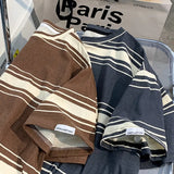 M-3XL Vintage T-shirts Men Striped Y2k Tops Baggy Round Neck Korean Fashion Couple Clothes Teens Chic Handsome Camisetas Summer